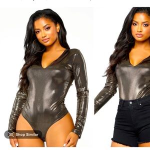 Metallic gold  long sleeve bodysuit